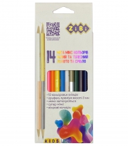 Олівці кольорові, 14 кол. (10 стандарт, 2 двостор..), тригранний, KIDS Line ZiBi ZB.2440