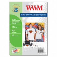 Термотрансферний Папір WWM для світлих тканин 140Г/м кв, А3, 10л (TL140.А3.10) w_TL140.A3.10