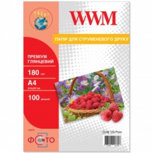 Фотопапір WWM Premium глянцевий 180Г/м кв, А4, 100л (G180.100.Prem) w_G180.100.Prem