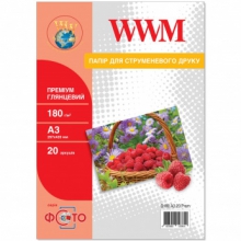 Фотопапір WWM Premium глянцевий 180Г/м кв, А3, 20л (G180.А3.20.Prem) w_G180.A3.20.Prem