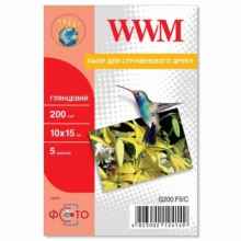 Фотобумага WWM глянцевая 200Г/м кв, 10х15см, 5л (G200.F5/C w_G200.F5/C